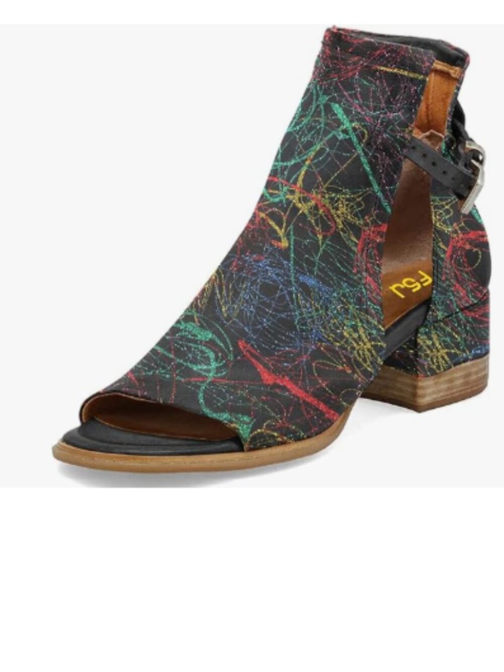 FSJ Color Lines Peep Open Toe Sandals Boot Cut Out Buckle Ankle Bootie
